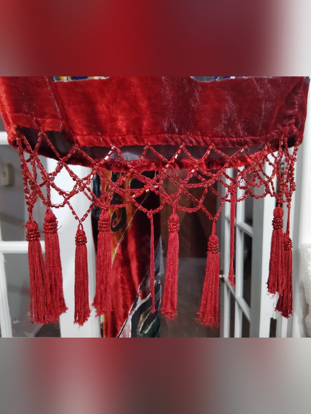 Chico's Multicolor Velvet Fringe Kimono with Artistic Face Motif ๐จ *Rare Find* - Picture 6 of 6